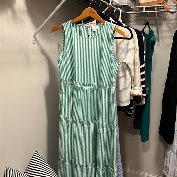J crew green striped cotton maxi dress 2 like new - Picture 2 of 5